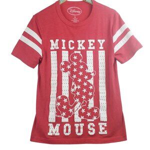 Disney Women's RARE Red Mickey Mouse Patriotic Stars Stripes Shirt Sz M EUC